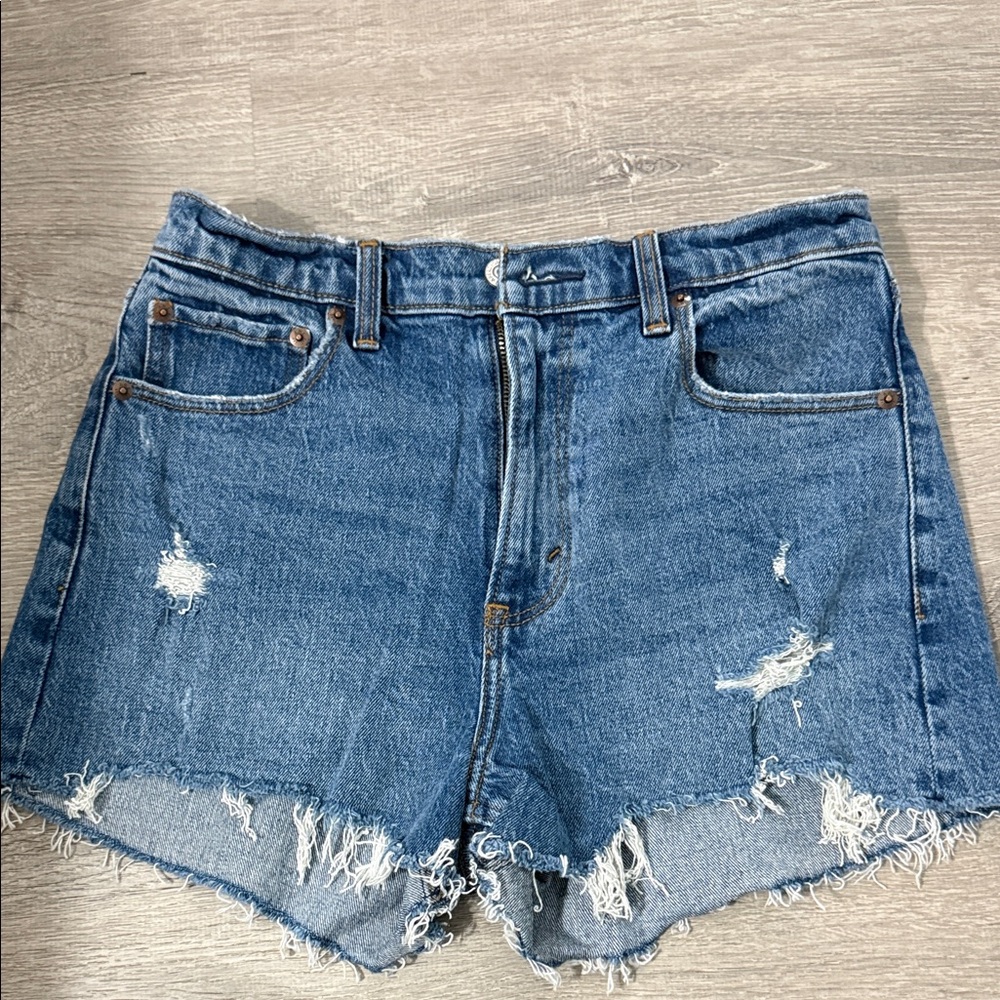 Abercrombie & Fitch Light Wash Distressed High Rise Mom Shorts